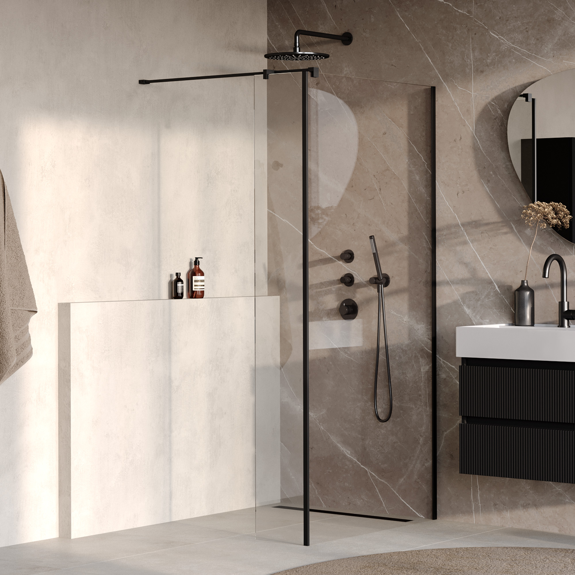 BRAUER Oblivion inloopdouche helder glas 100x200 met zijwand 40 incl. glascoating mat zwart