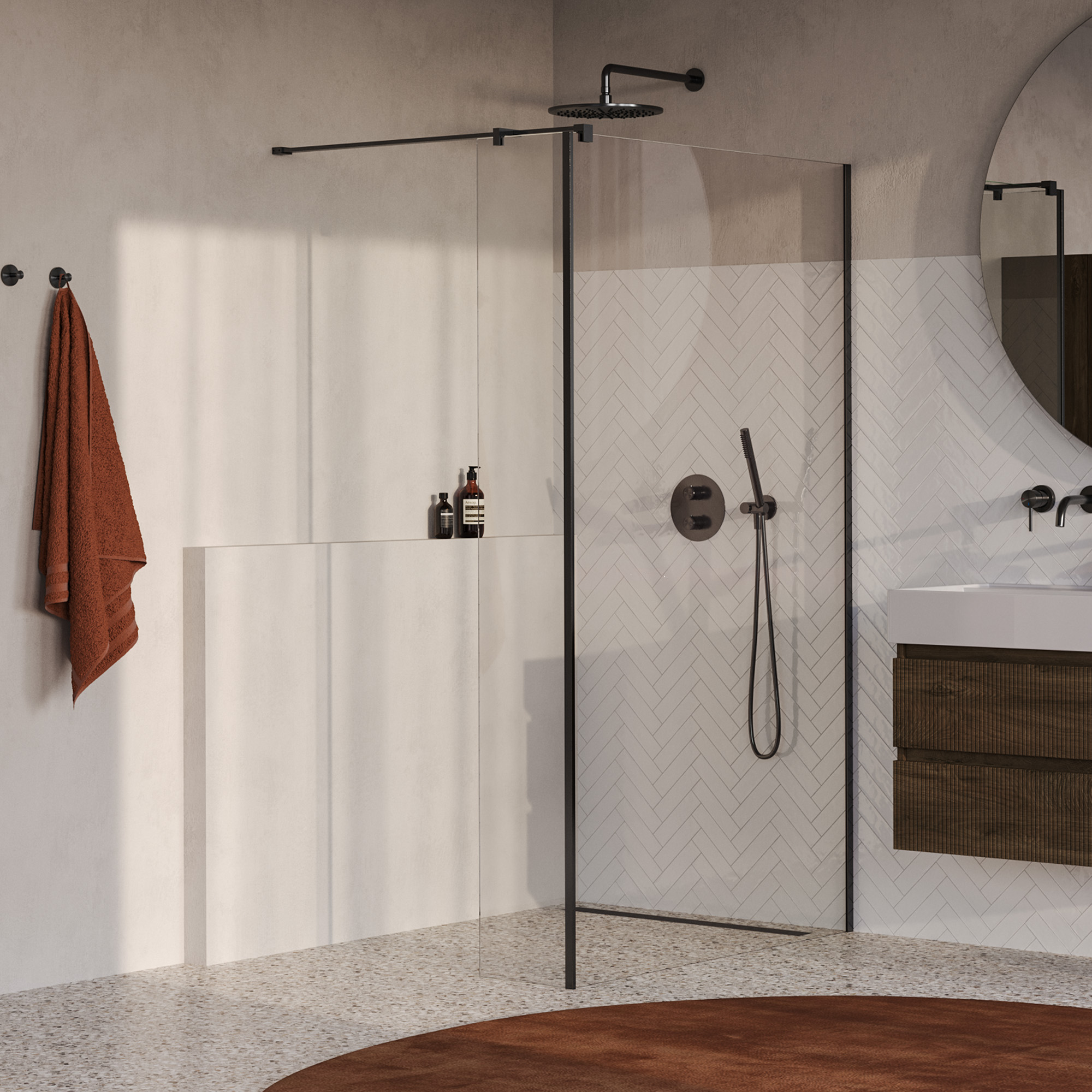 BRAUER Oblivion inloopdouche helder glas 120x200 met zijwand 40 incl. glascoating PVD gunmetal geborsteld