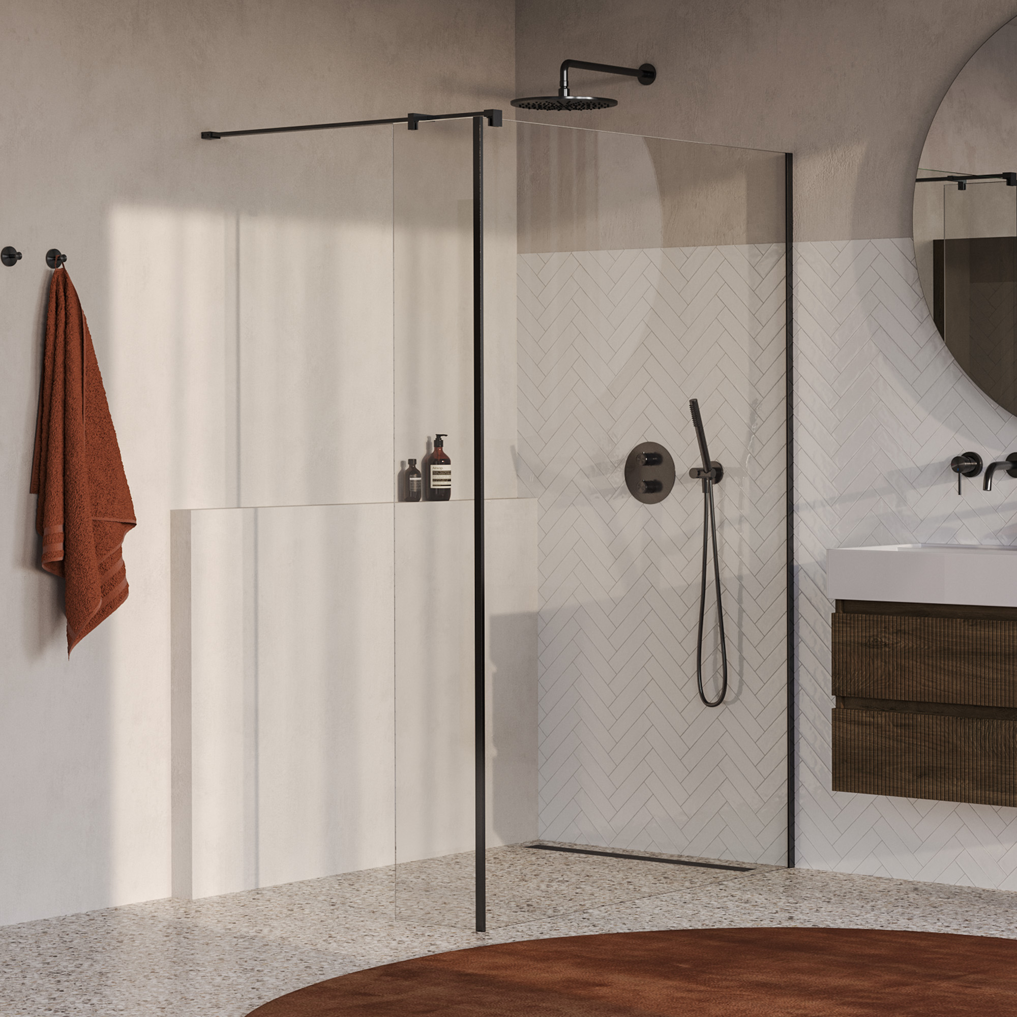 BRAUER Oblivion inloopdouche helder glas 130x200 met zijwand 30 incl. glascoating PVD gunmetal geborsteld