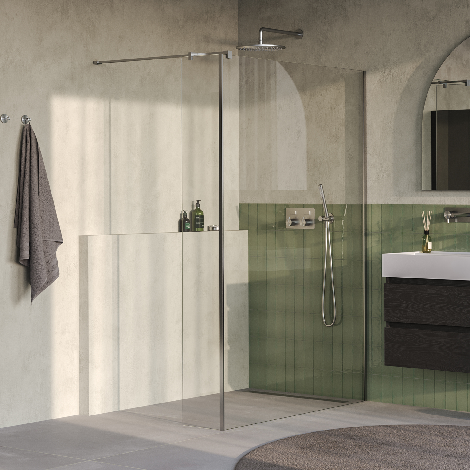 BRAUER Oblivion inloopdouche helder glas 130x200 met zijwand 40 incl. glascoating PVD RVS-kleurig geborsteld