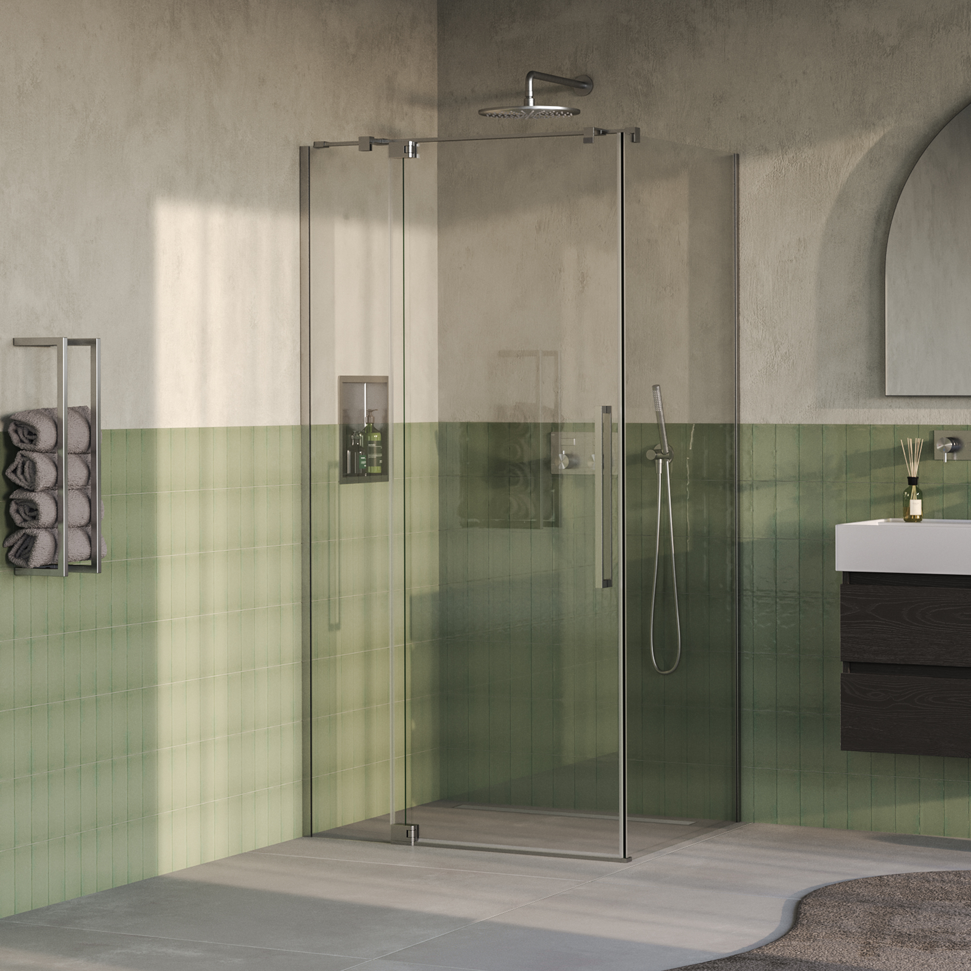 BRAUER Stellar douchecabine met draaideur helder glas 100x90x200 omkeerbaar incl. glascoating PVD RVS-kleurig geborsteld