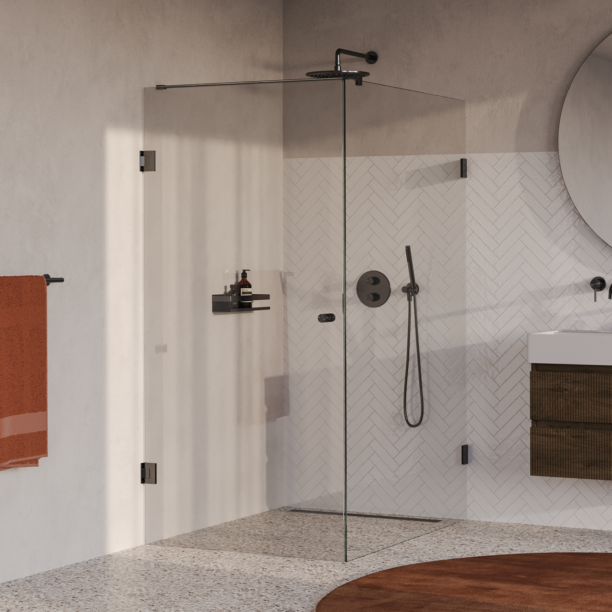 BRAUER Void Carving douchecabine met draaideur helder glas 100x140x200 incl. glascoating PVD gunmetal geborsteld