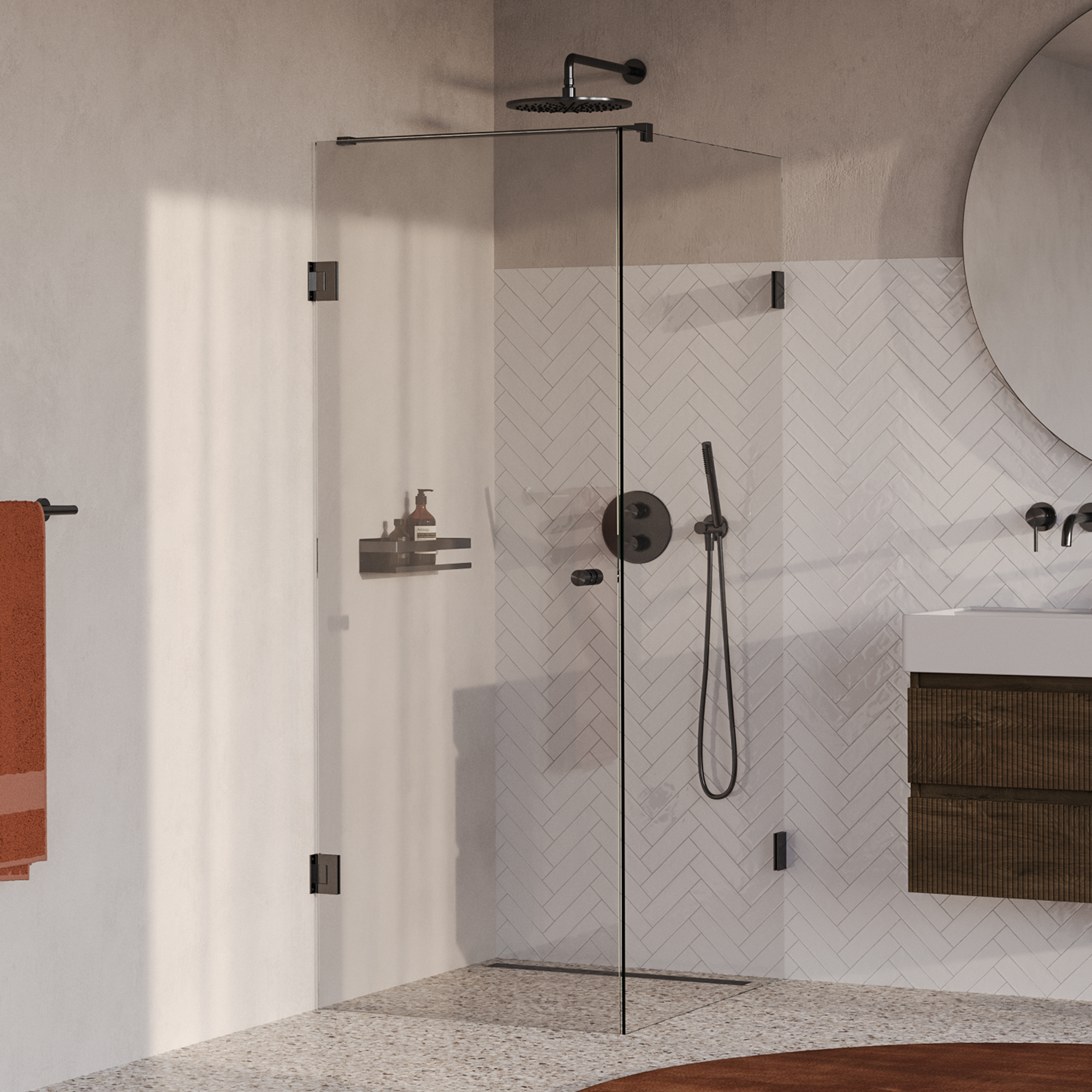 BRAUER Void Carving douchecabine met draaideur helder glas 80x100x200 incl. glascoating PVD gunmetal geborsteld