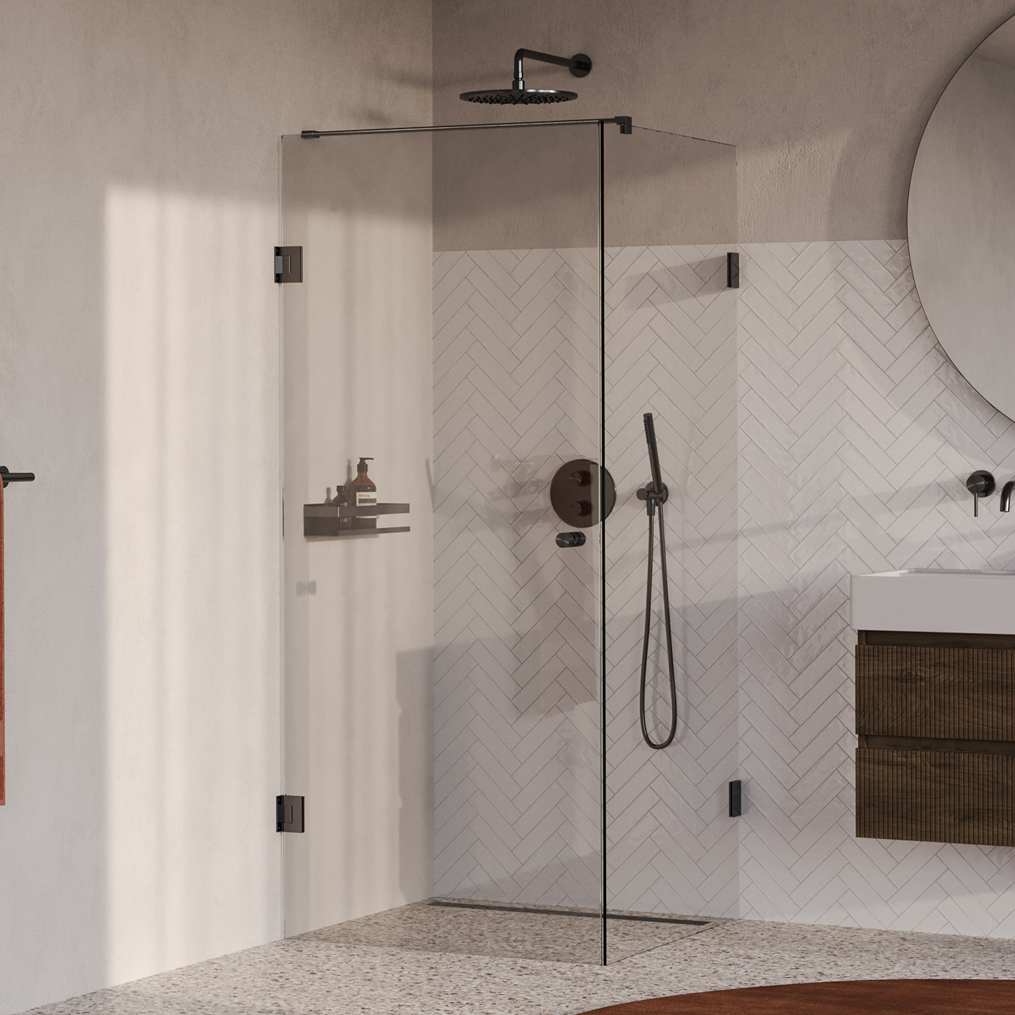 BRAUER Void Carving douchecabine met draaideur helder glas 90x90x200 incl. glascoating PVD gunmetal geborsteld
