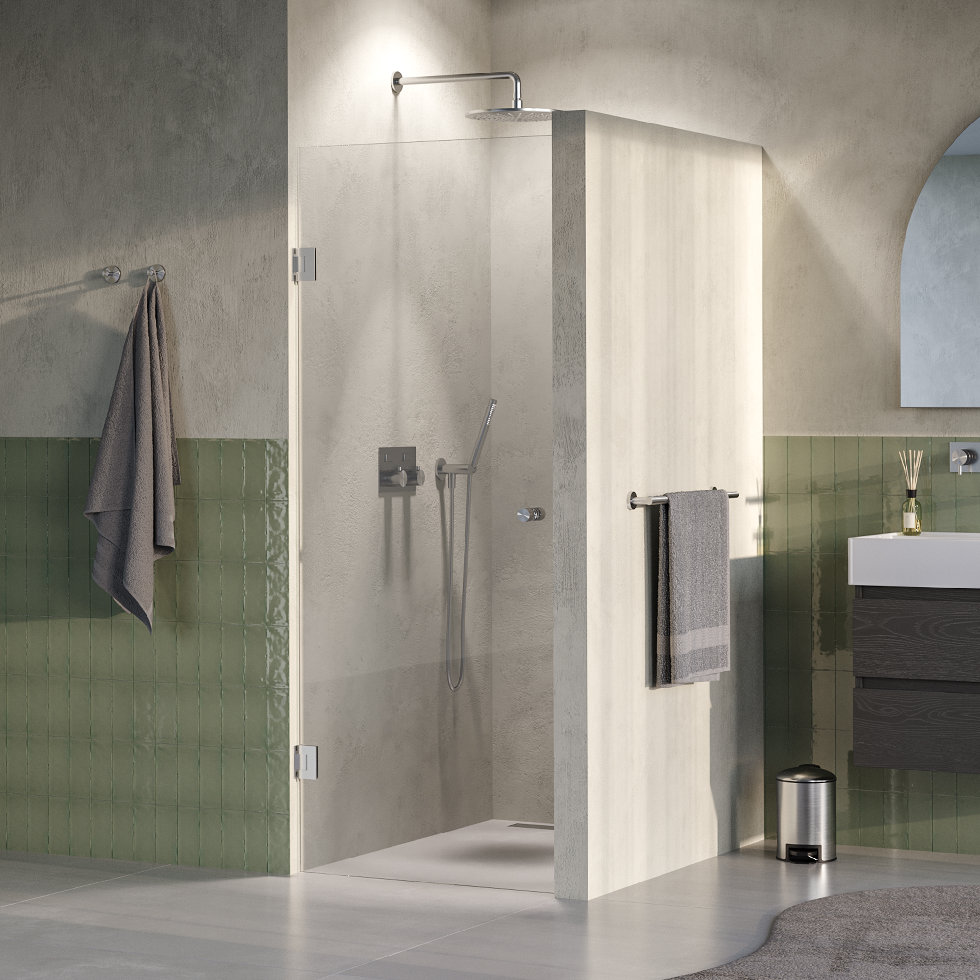 BRAUER Void Carving nisdeur helder glas 60x200 omkeerbaar incl. glascoating PVD RVS-kleurig geborsteld