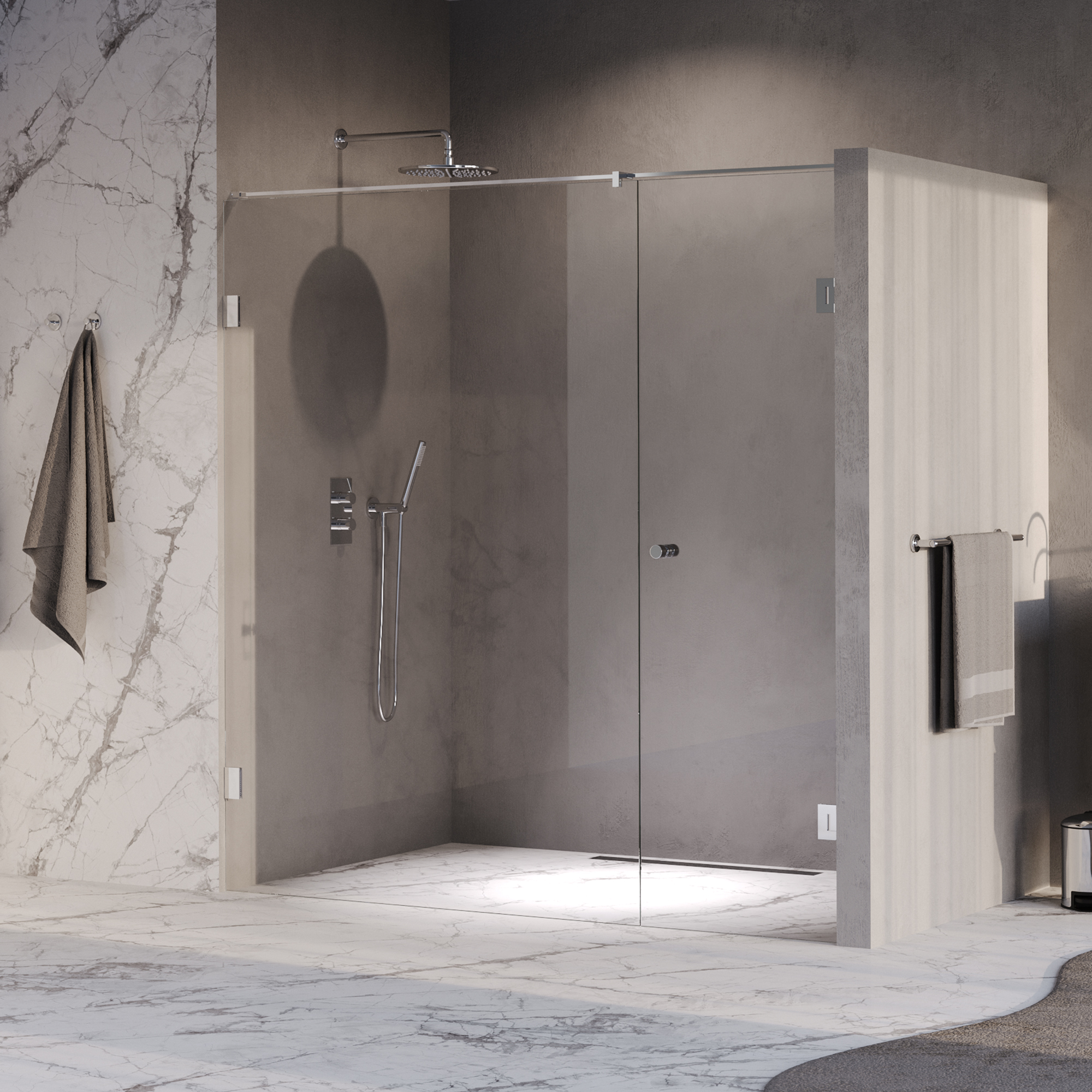 BRAUER Void Carving nisdeur 2-delig helder glas 200x200 omkeerbaar met draaideur 70 aan muur incl. glascoating chroom