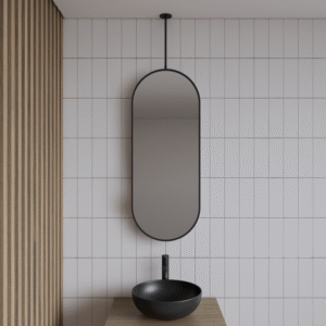Spiegel Gliss Halo 90x40 Cm Mat Zwart Met Plafondbevestiging