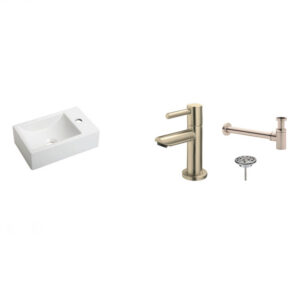 FonteinPack Houston Mat Wit Keramiek Rechts 37x23 cm RVS (Keuze uit 8 kranen)