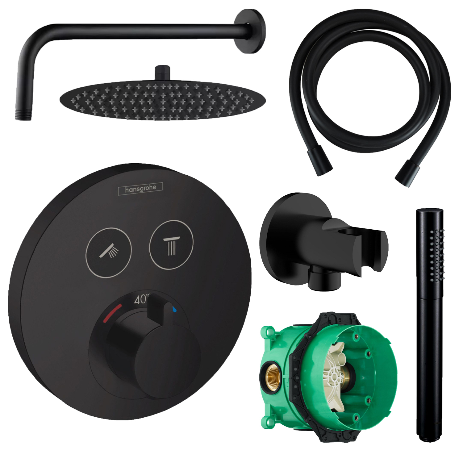 Hansgrohe Select Regendoucheset Inbouw Wanduitloop met Handdouche en Ronde Plaat Zwart