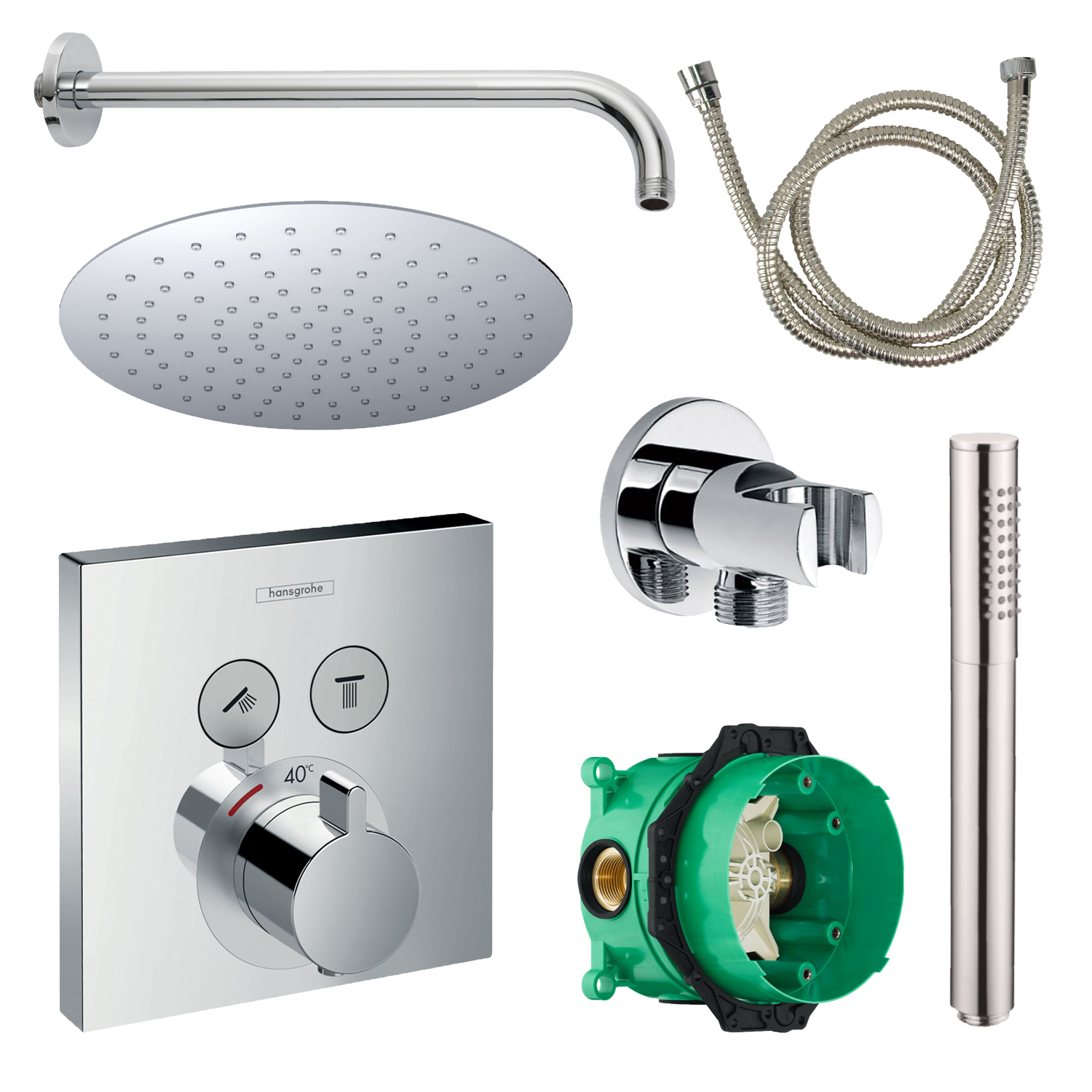Hansgrohe Select Regendoucheset Inbouw Wanduitloop met Handdouche en Vierkante Plaat Chroom