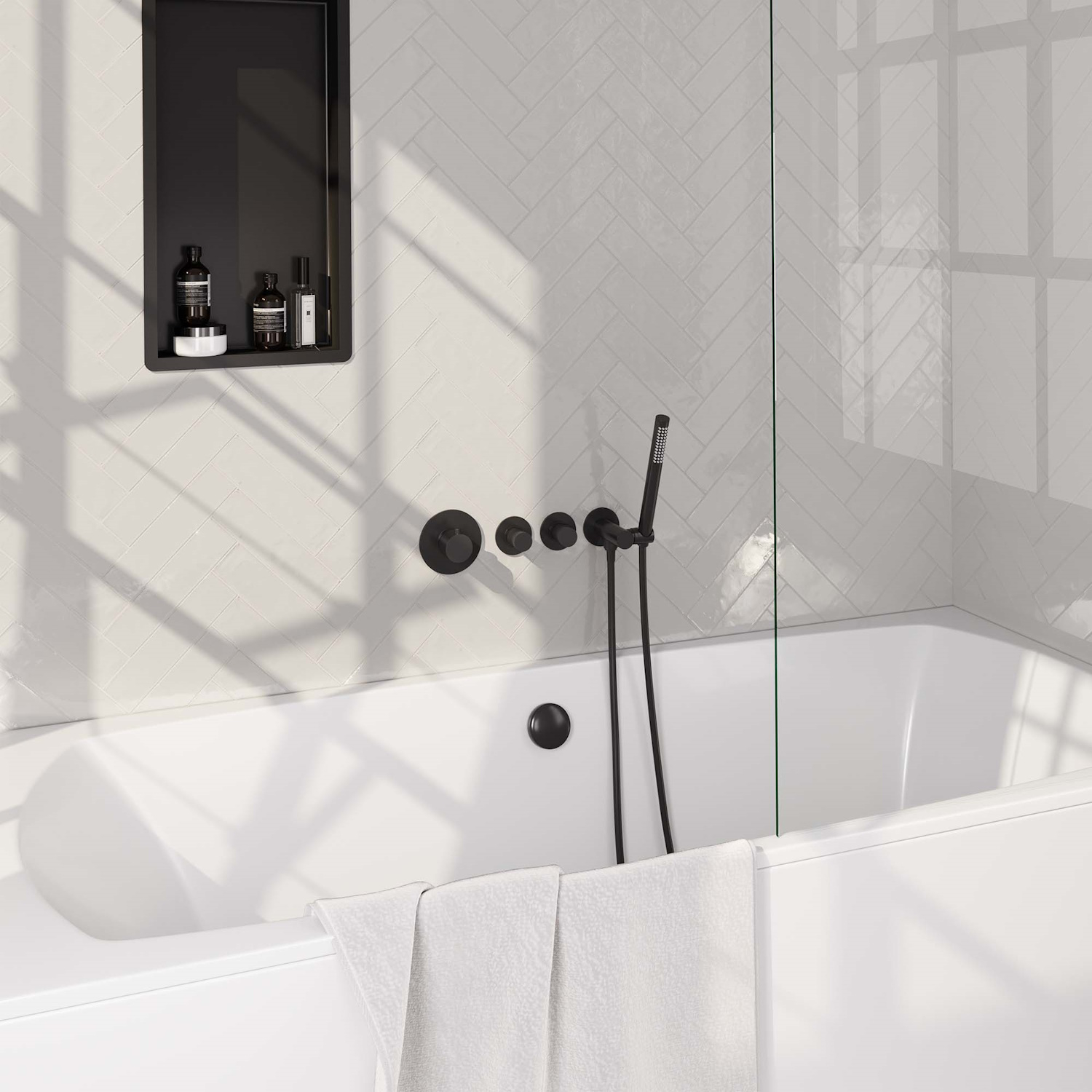 Inbouwthermostaatset Brauer Black Incl 3 Standen Handdouche En Badafvoer Mat Zwart