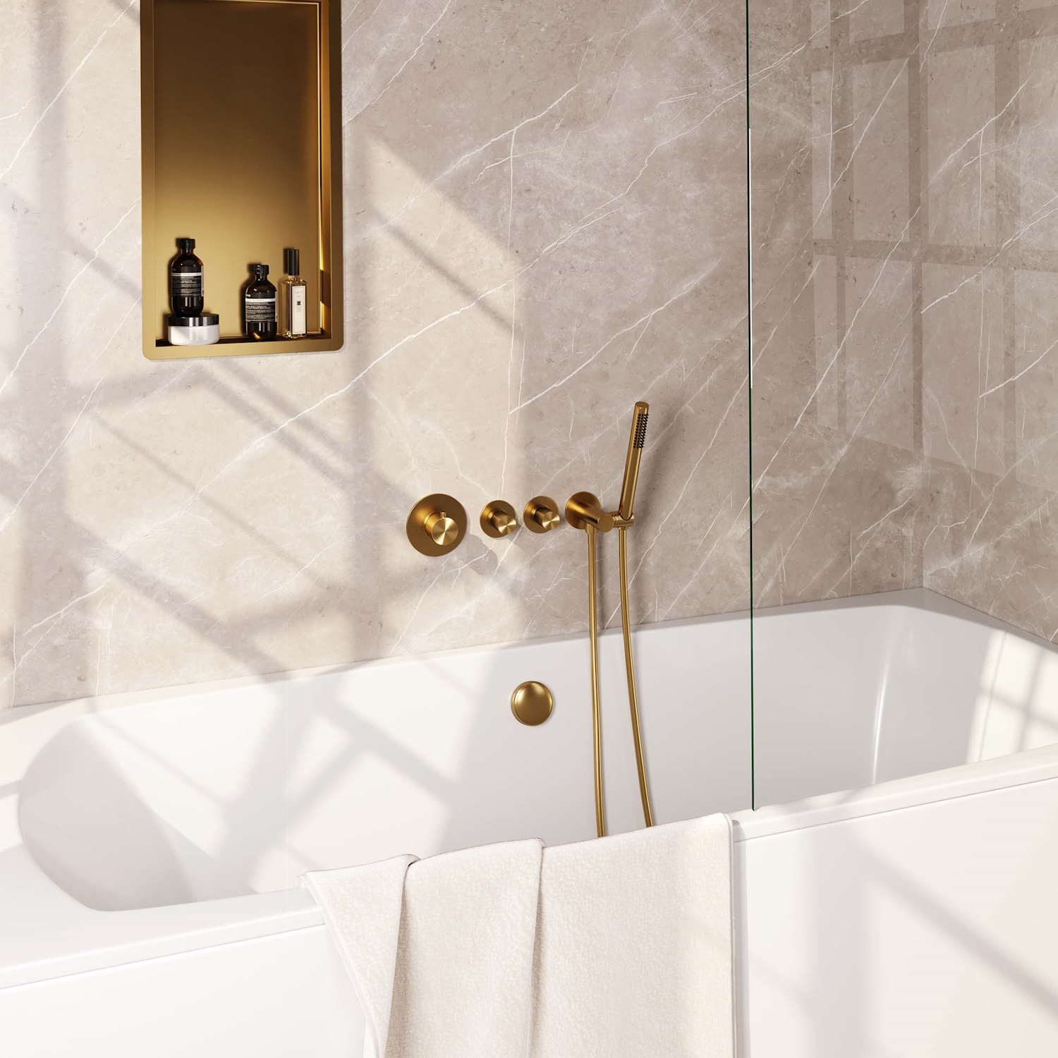 Inbouwthermostaatset Brauer Gold Carving Incl Staafhanddouche En Badafvoer Geborsteld Goud
