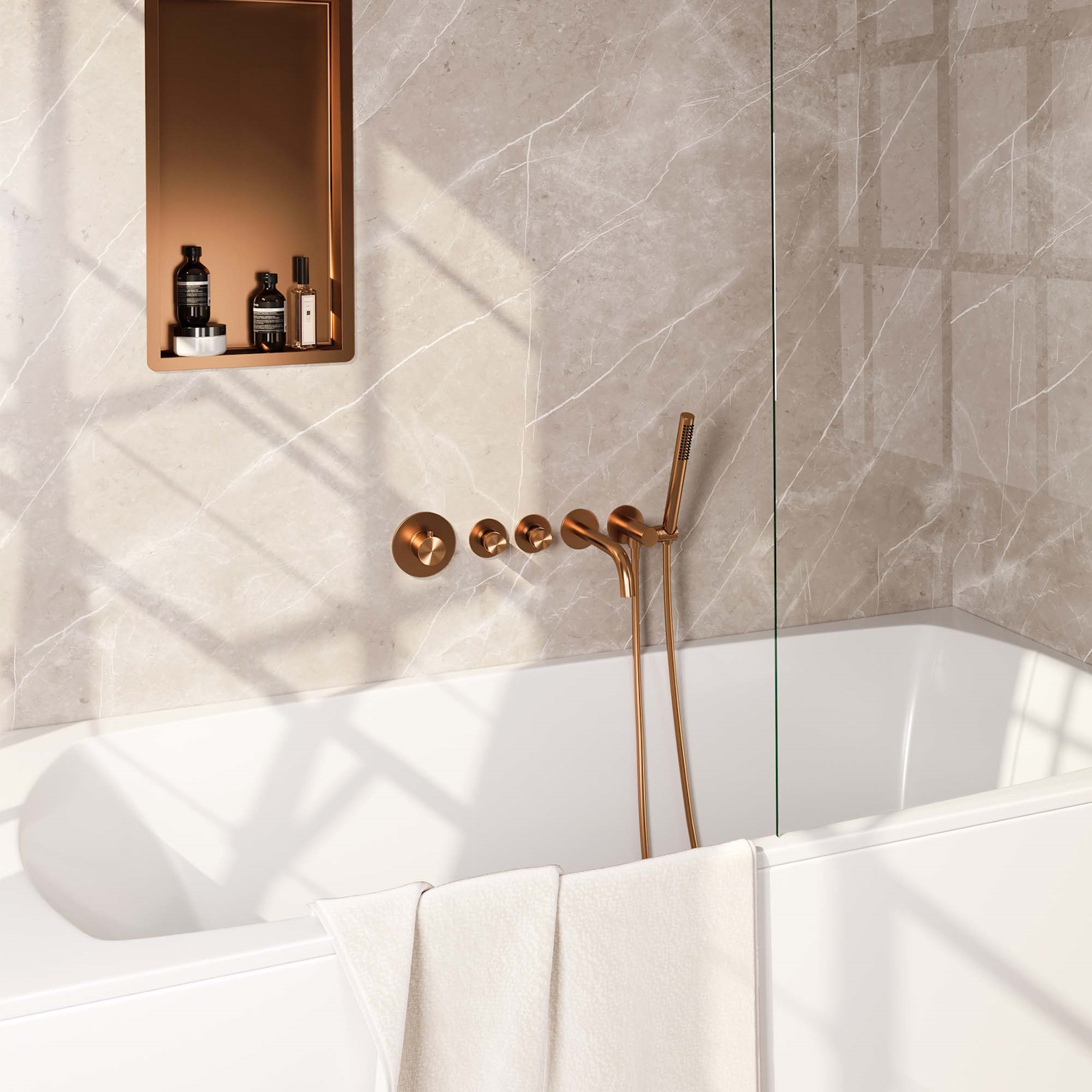 Inbouwthermostaatset Brauer Copper Incl Baduitloop en 3 Standen Handdouche Koper