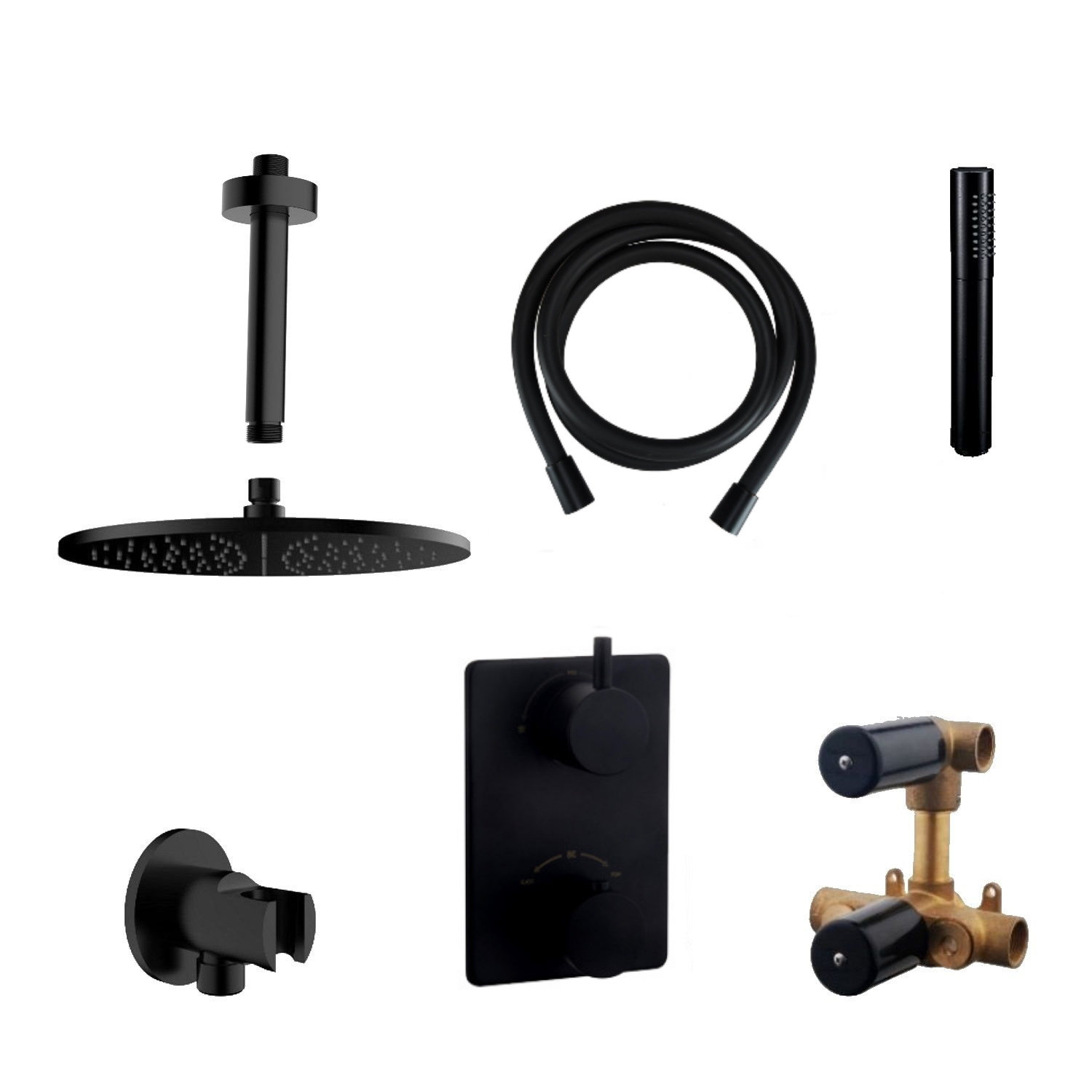 Inbouwthermostaatset Wiesbaden Caral Rond 30cm Plafonduitloop Mat Zwart