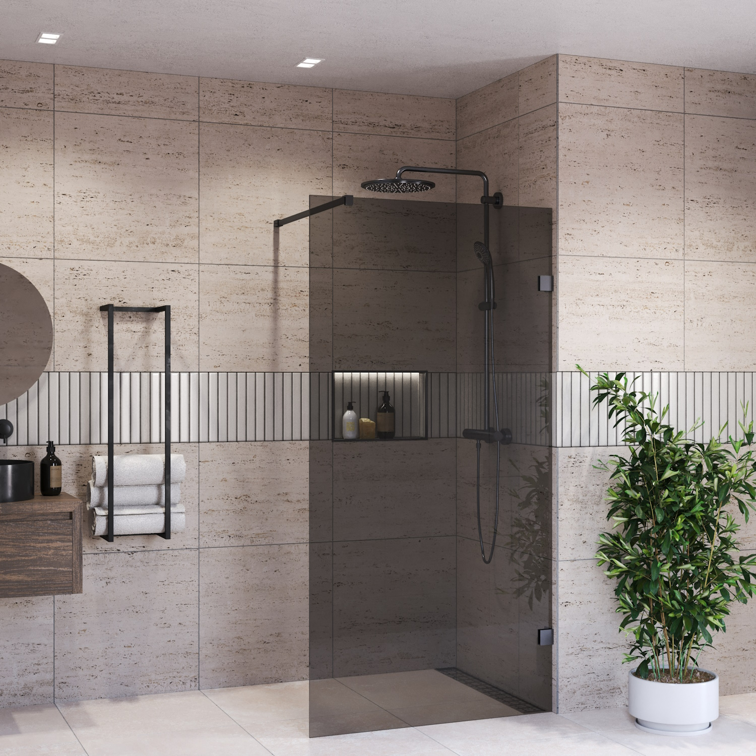 Inloopdouche BWS Portos Profielloos Gunmetal 200 cm Rookglas 8 mm Nano Coating (Alle Maten)