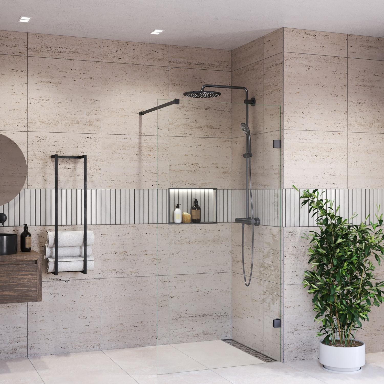 Inloopdouche BWS Portos Profielloos Zwart Chroom 200 cm Helder Glas 8 mm Nano Coating (Alle Maten)