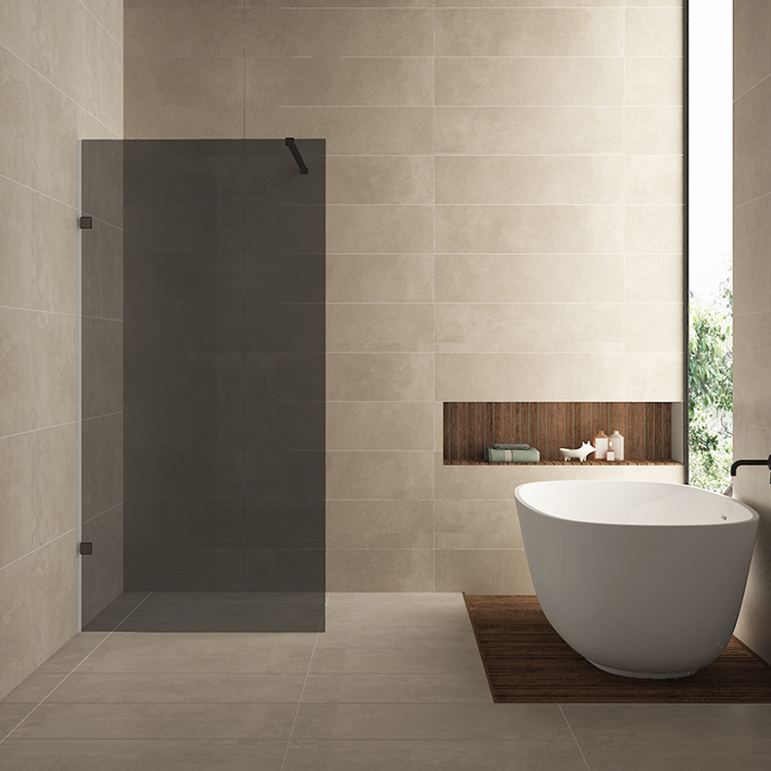 Inloopdouche Wiesbaden Less 100x200 cm 8 mm Nano Rookglas Mat Zwart