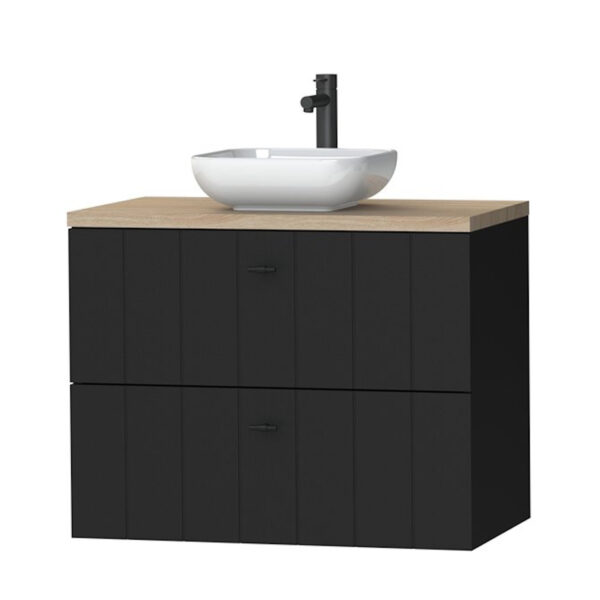 Tiger Maryport Meubelset 80 cm met 2 lades Mat zwart incl Ontario waskom Hoogglans wit - 1496018918