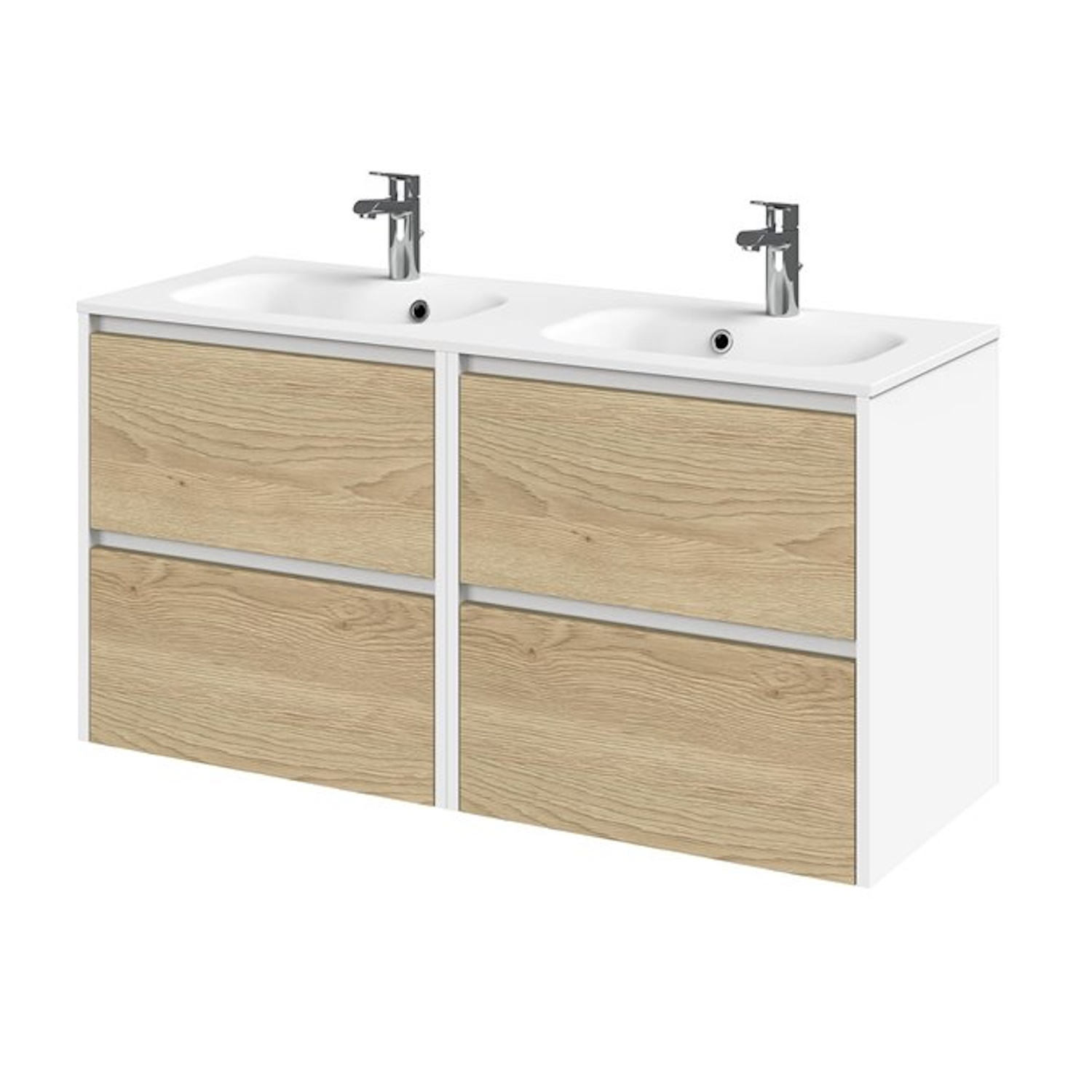 Tiger Reverse Meubelset 120 cm met 4 lades Naturel eik - Mat wit incl Oval wastafel Mat wit - 800314