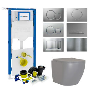 Geberit UP320 Toiletset Compleet | Inbouwreservoir | Mudo Mat Grijs Randloos | Drukplaat