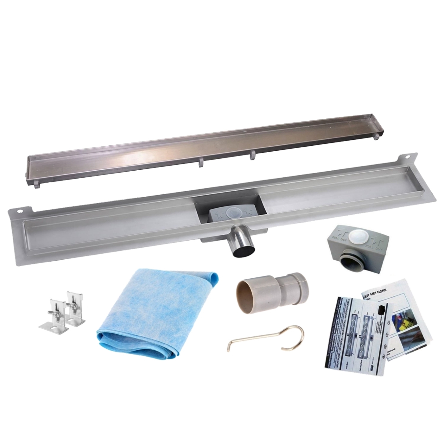 RVS Douchegoot Muurflens met uitneembaar sifon 100x7cm 6,7cm diep TEGEL ROOSTER