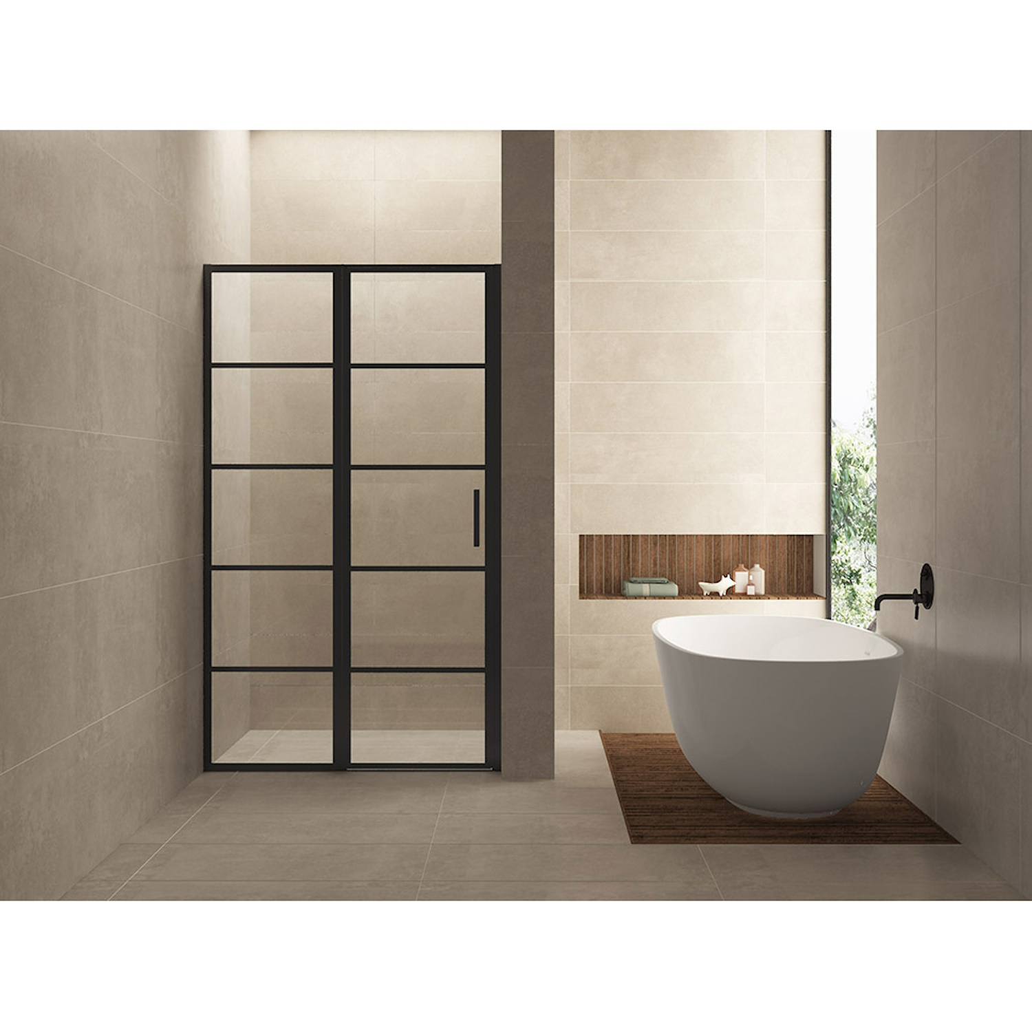 BWS Nisdeur INDUS met Vast Paneel 119x200 cm 8 mm NANO Glas Omkeerbaar Mat Zwart