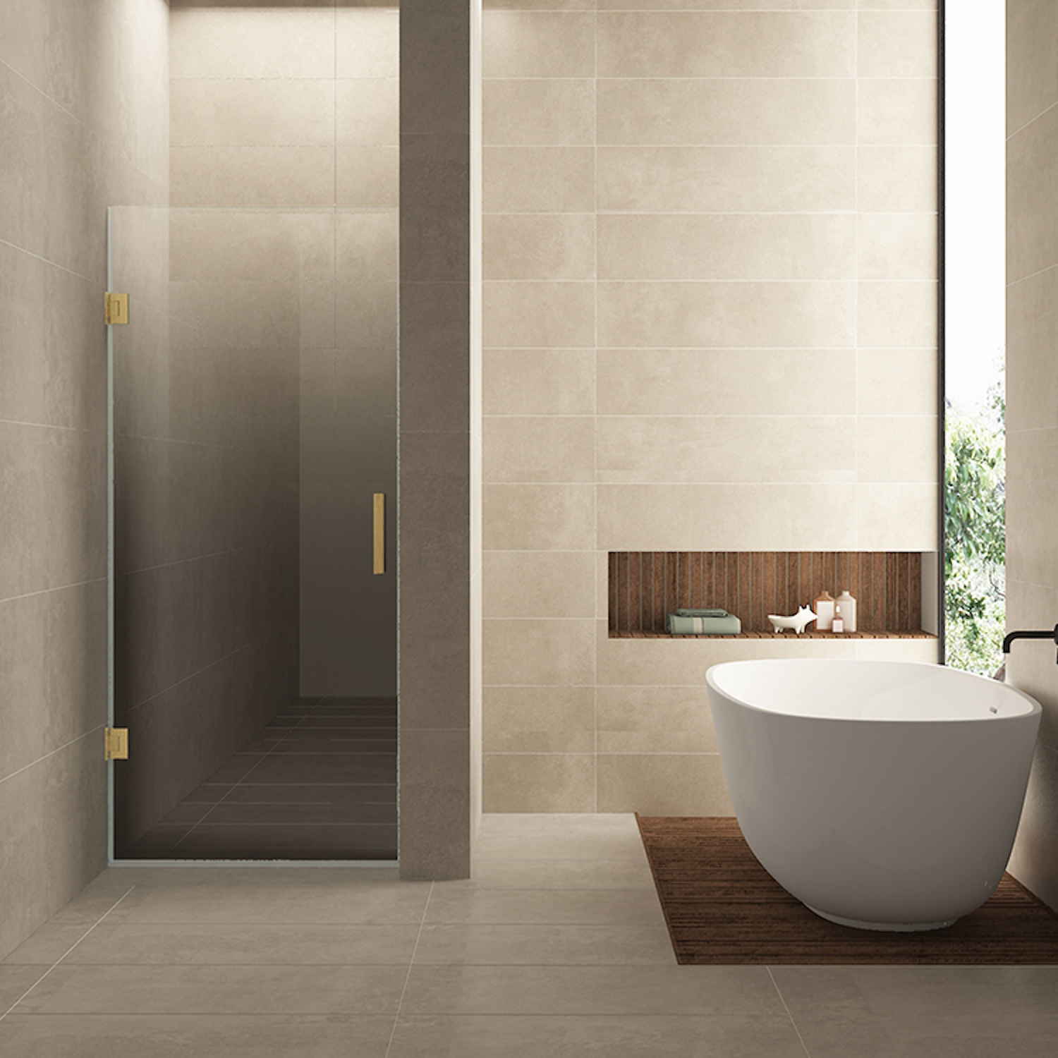 Nisdeur Links Wiesbaden Less 90x200 cm 8 mm Nano Spiegelrook- Naar Helder Glas Geborsteld Messing
