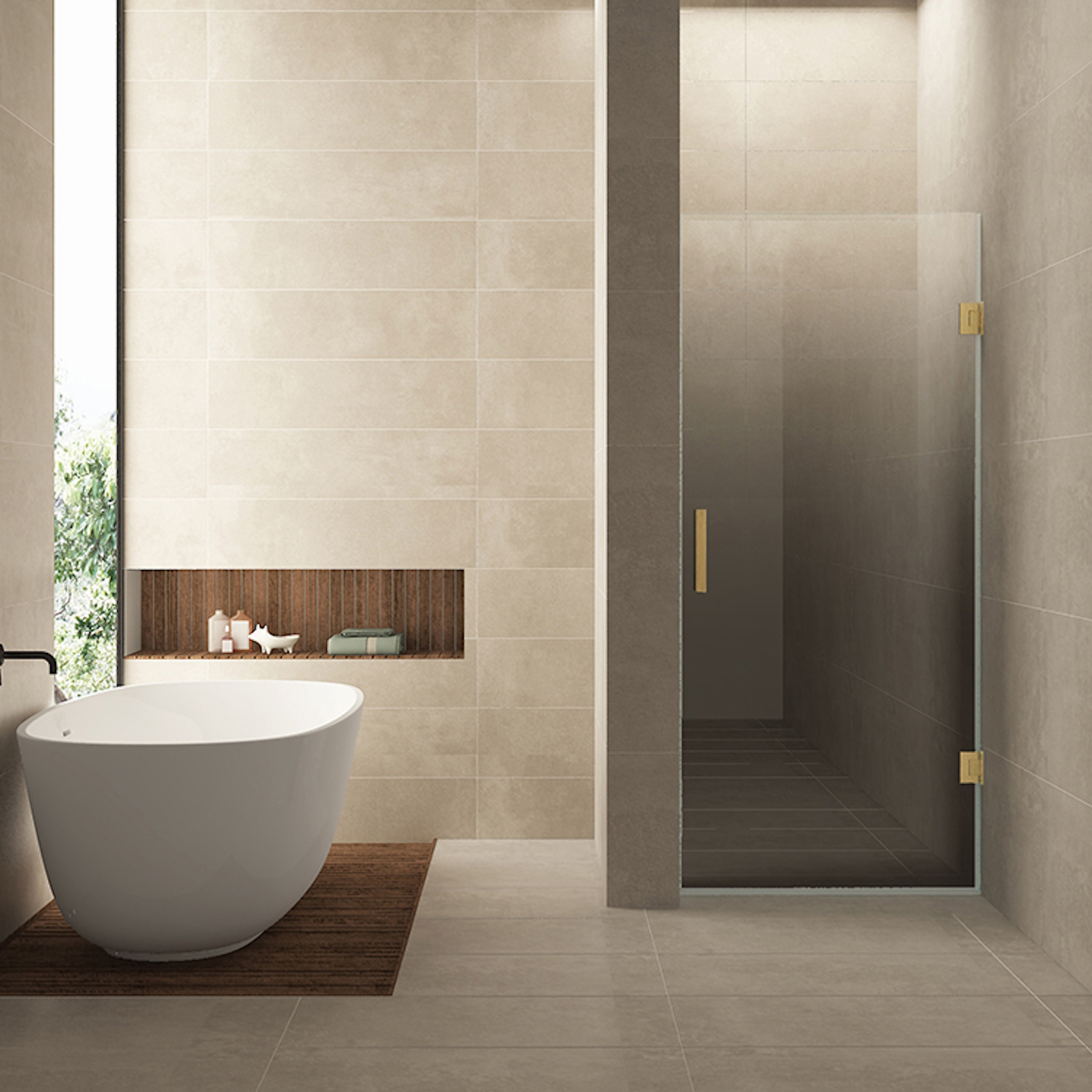 Nisdeur Rechts Wiesbaden Less 70x200 cm 8 mm Nano Spiegelrook- Naar Helder Glas Geborsteld Messing