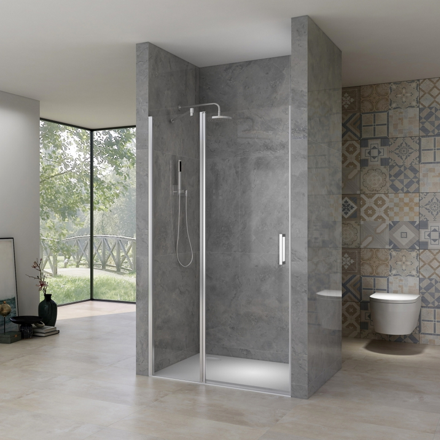 Nisdeur Van Rijn ST02 98x200 cm Draaideur 6 mm Met Vaste Wand 8mm Chroom
