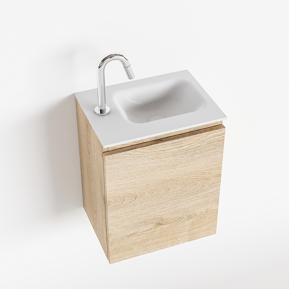 MONDIAZ OLAN 40cm toiletmeubel washed_oak. LEX wastafel talc rechts 1 kraangat