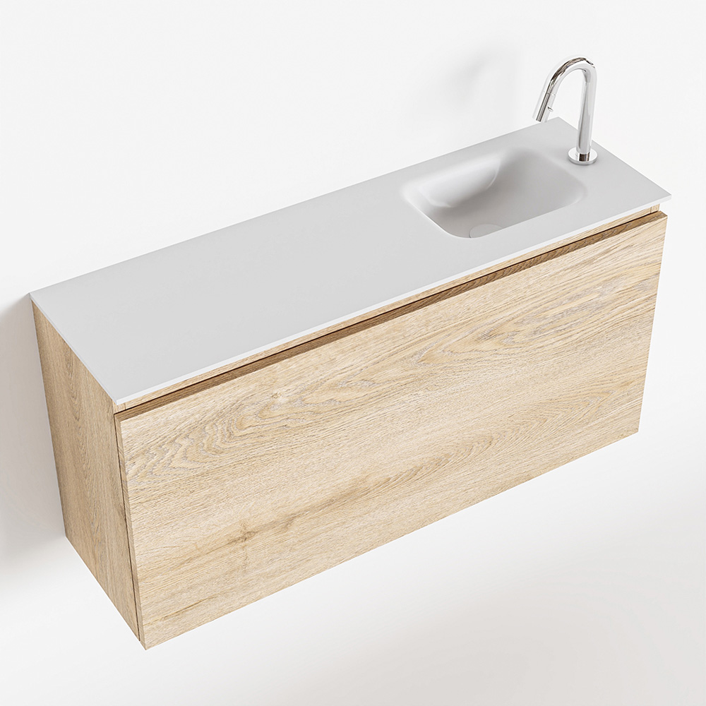 MONDIAZ OLAN 100cm toiletmeubel washed_oak. LEX wastafel talc rechts 1 kraangat