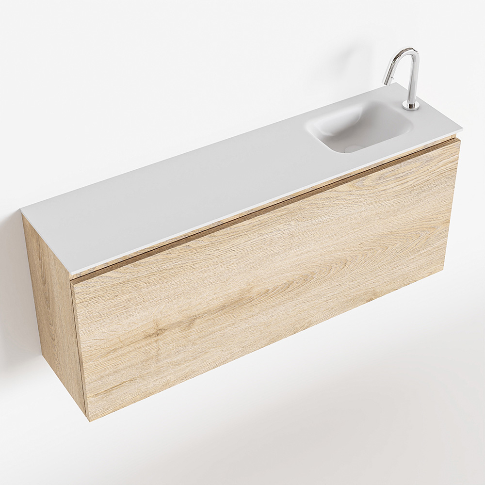 MONDIAZ OLAN 120cm toiletmeubel washed_oak. LEX wastafel talc rechts 1 kraangat