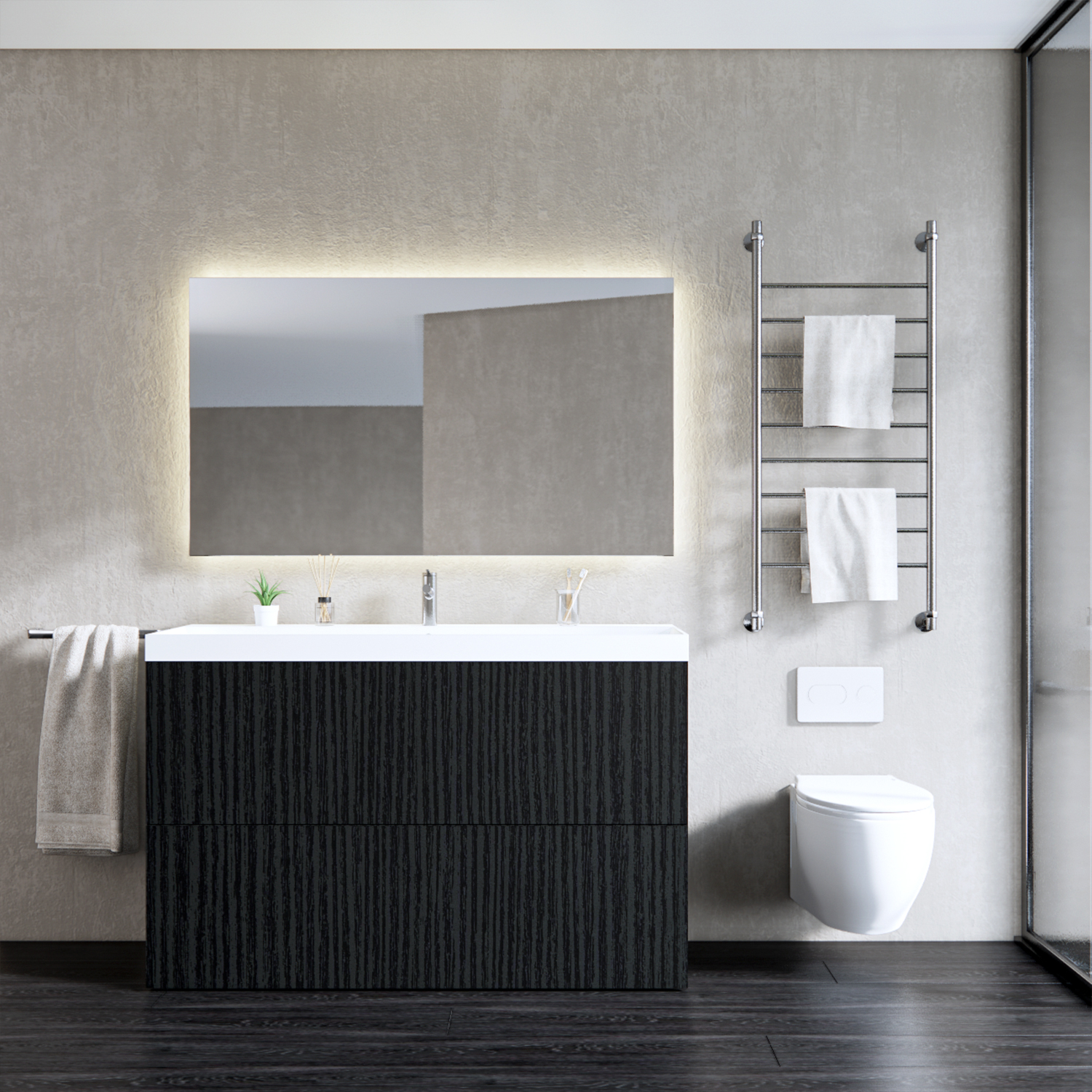 Onderkast Gliss Design Hades 2 Softclose Laden 140x84.5x45cm Houtskool Eiken (wastafel keuze)