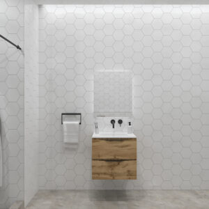 Badkamermeubelset Gliss Design Hera Mat Zwart 90cm 2 Laden Rustiek Eiken (Keuze Wastafel)