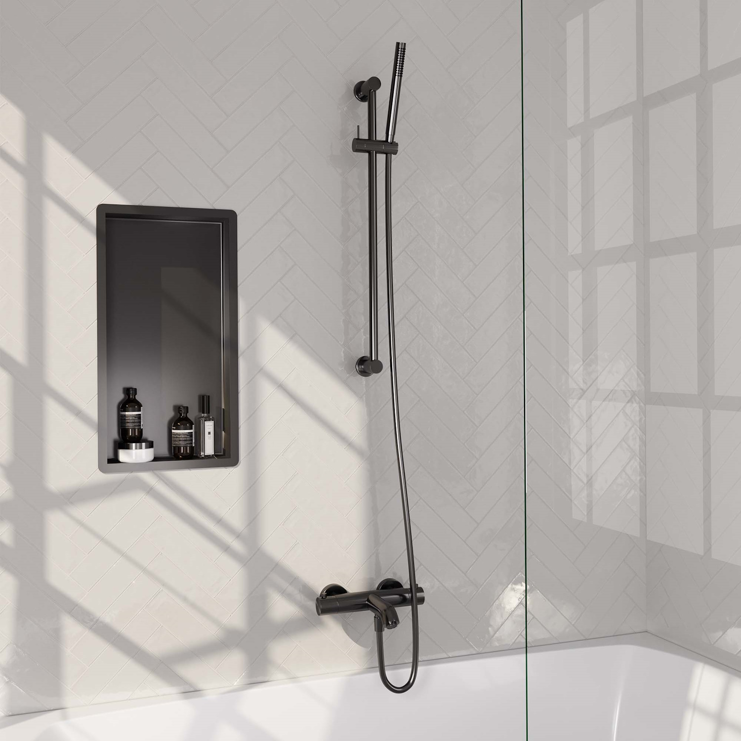 Opbouwset Bad- en Douchekraan Brauer Gunmetal Edition Thermostatisch Met Glijstang En Handdouche 3 Standen Geborsteld Gunmetal