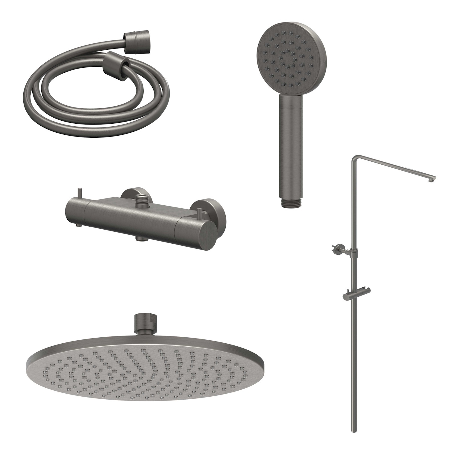 Regendoucheset IVY Bond Opbouw Thermostatisch 20 cm Medium Satin Handdouche Geborsteld Metal Black PVD
