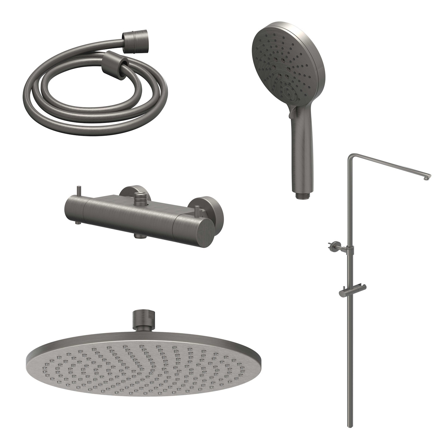 Regendoucheset IVY Bond Opbouw Thermostatisch 30 cm Medium Rond 3-Standen Handdouche Geborsteld Metal Black PVD