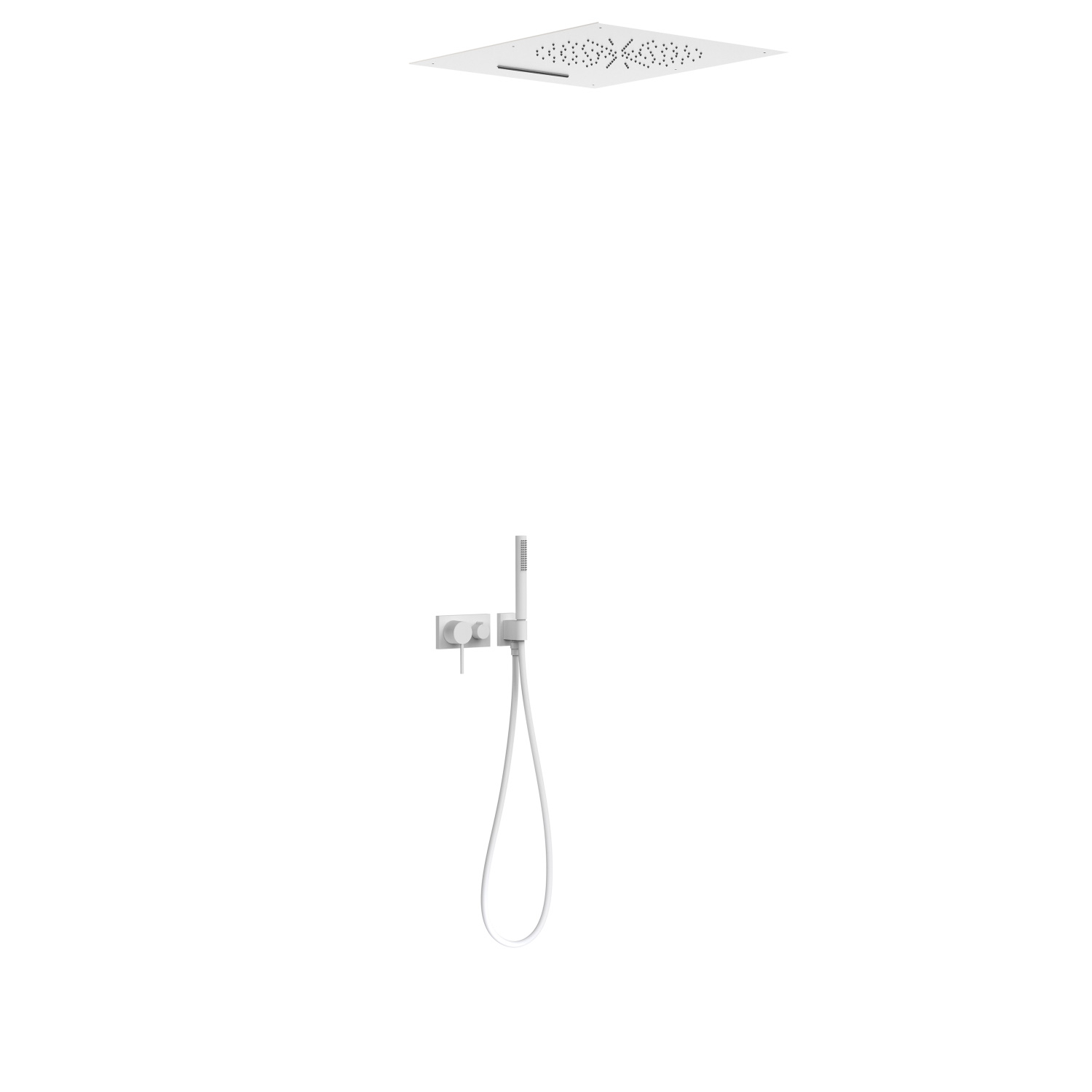 Regendoucheset Tres 3V 3-Weg Mengkraan Met waterval Plafond Douchekop Handdouche Mat Wit