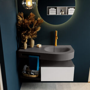 MONDIAZ RIVA 100cm badmeubel onderkast / planchet kleur Talc met 1 lade. Wastafel DULCET rechts 1 kraangat kleur Dark_Grey.