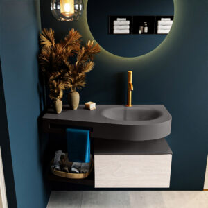 MONDIAZ RIVA 100cm badmeubel onderkast / planchet kleur Underlayment met 1 lade. Wastafel DULCET rechts 1 kraangat kleur Dark_Grey.