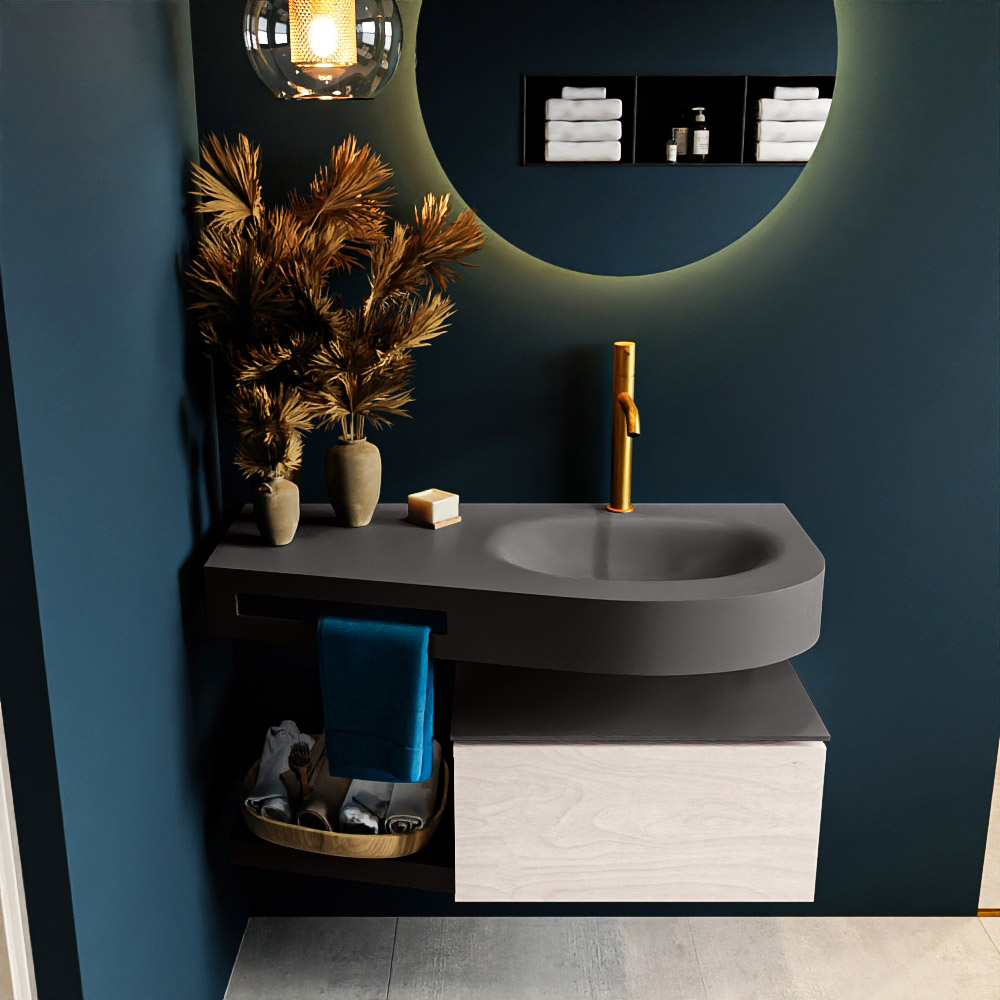 MONDIAZ RIVA 100cm badmeubel onderkast / planchet kleur Underlayment met 1 lade. Wastafel DULCET rechts 1 kraangat kleur Dark_Grey.