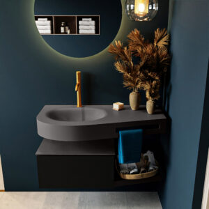 MONDIAZ RIVA 100cm badmeubel onderkast / planchet kleur Urban met 1 lade. Wastafel DULCET links 1 kraangat kleur Dark_Grey.