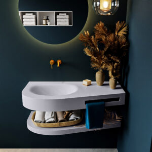 MONDIAZ RIVA 100cm Wastafel met planchet kleur Cale. Wastafel DULCET links 0 kraangaten kleur Cale.