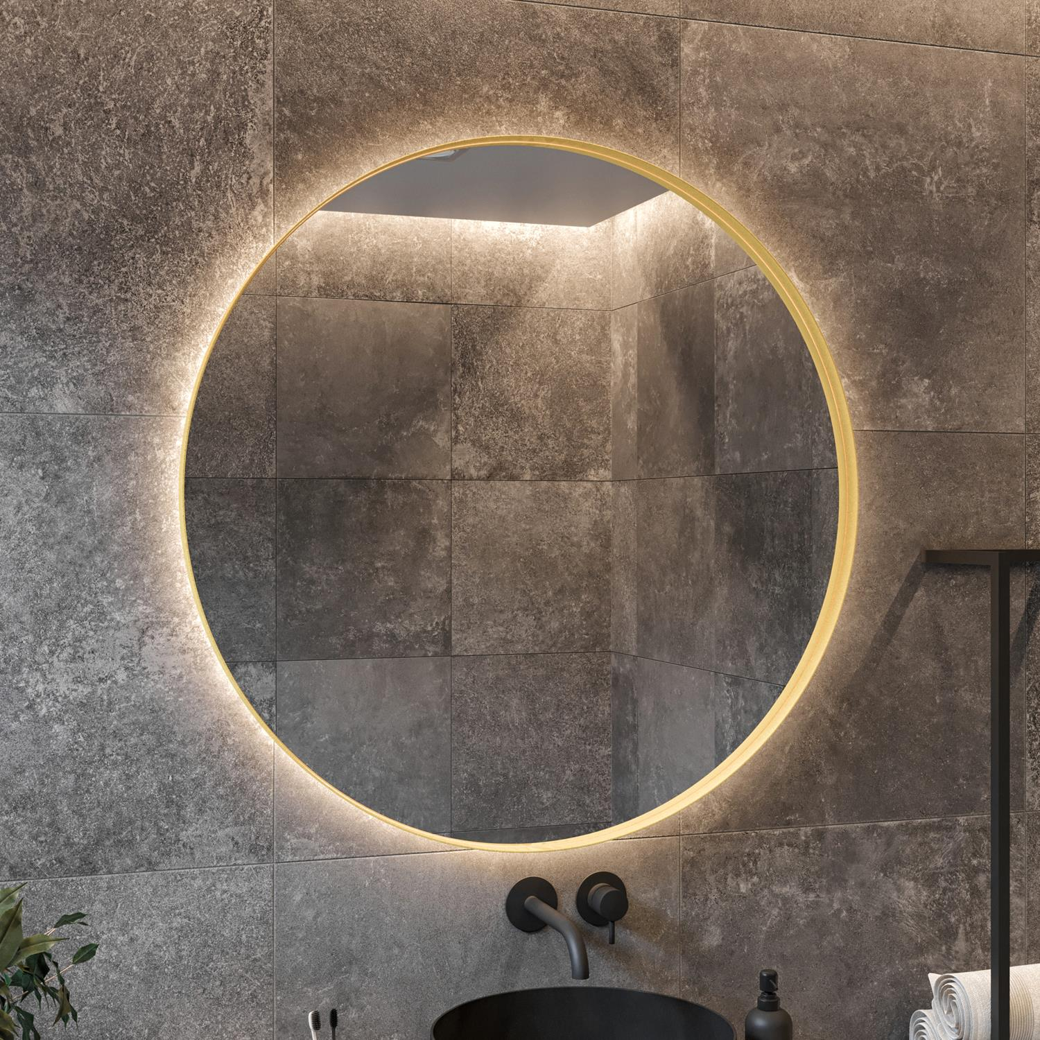 Spiegel BWS Star Rond met LED Mat Goud (alle maten)