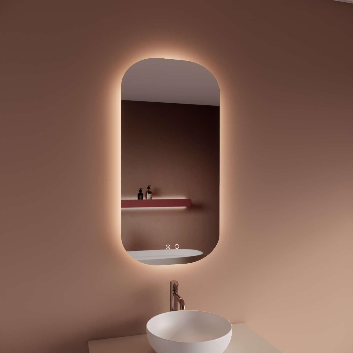 Spiegel BWS Nora 40x100 cm Spiegelverwarming en Rondom Indirect LED-verlichting