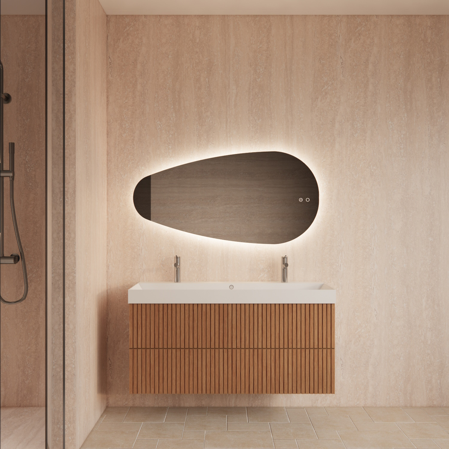 Spiegel Gliss Design Thalia Organisch 140 x 71 cm Incl. Spiegelverwarming en Indirect LED-verlichting Rondom