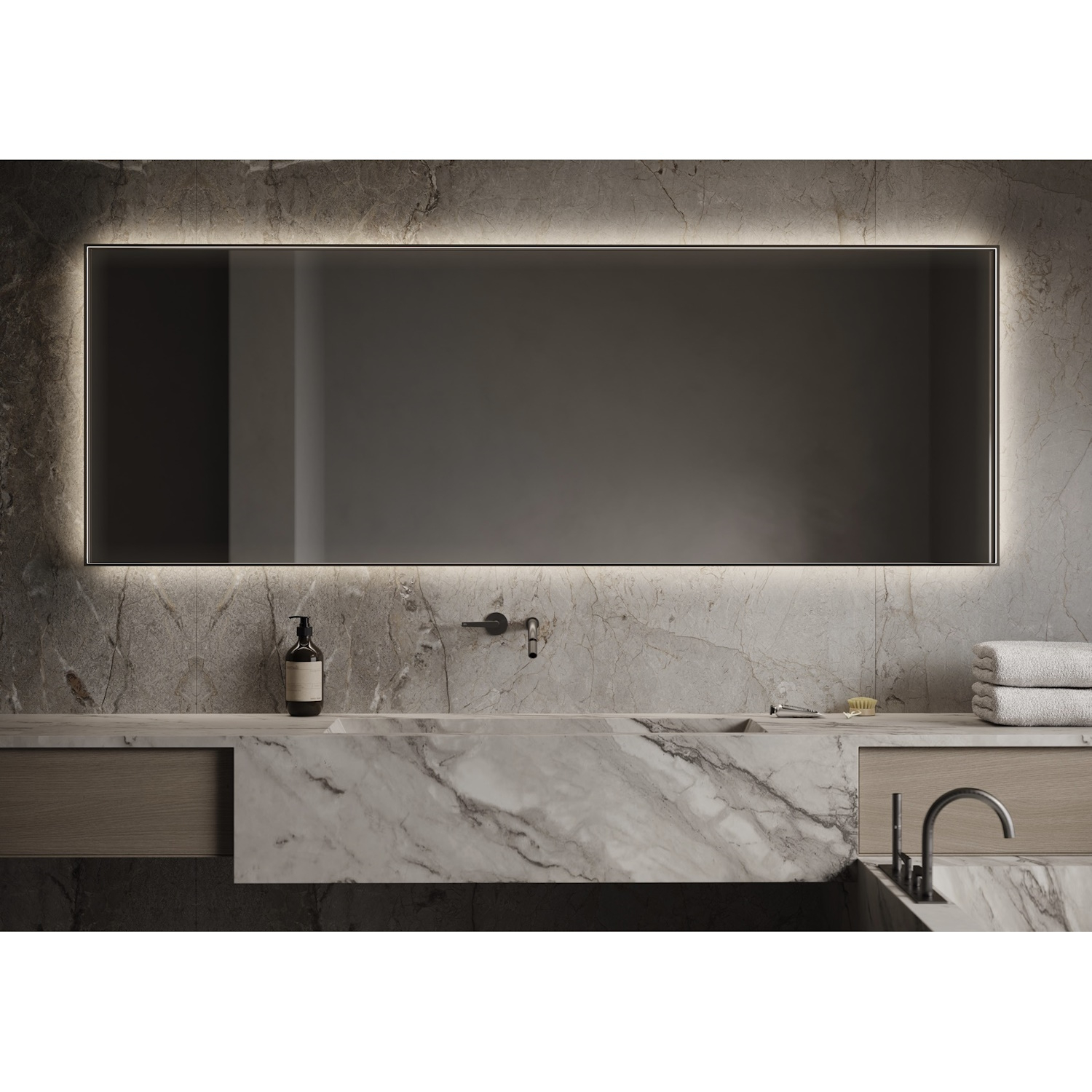 Spiegel Martens & Meijer Libannon 80x70 Cm Geintegreerde Ledverlichting Rondom Spiegelverwarming Geborsteld Gunmetal