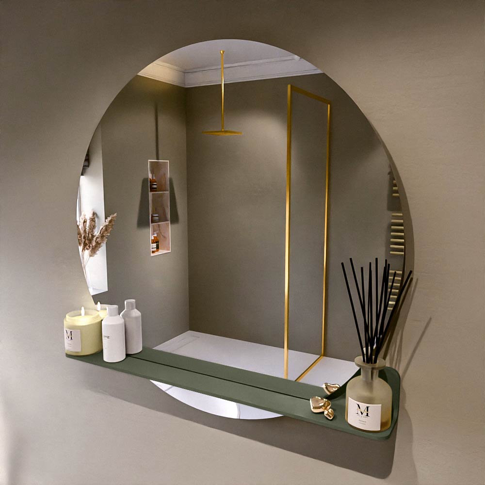 MONDIAZ SPOT spiegel rond 100cm met Spiegelplanchet kleur Army.