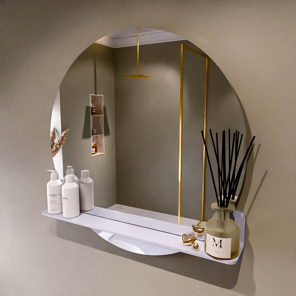 MONDIAZ SPOT spiegel rond 80cm met Spiegelplanchet kleur Cale.