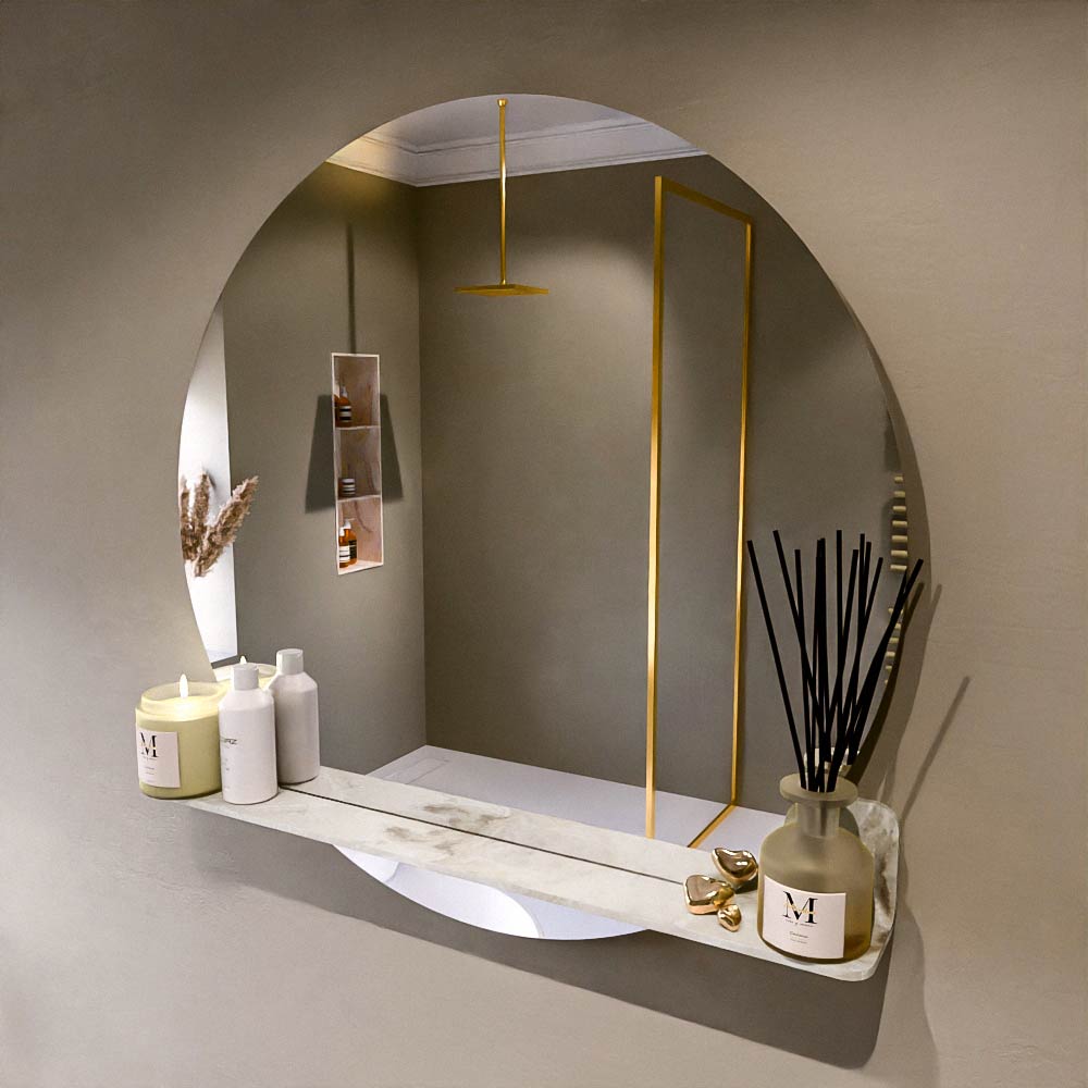 MONDIAZ SPOT spiegel rond 90cm met Spiegelplanchet kleur Frappe.